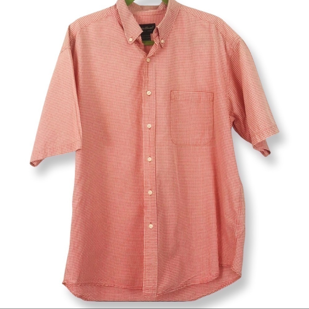 Eddie Bauer Men’s Orange Plaid Button Up Camp Shirt L